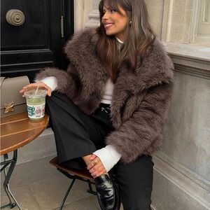 Luxurious Brown Faux Fur Coat women thick winter fluffy